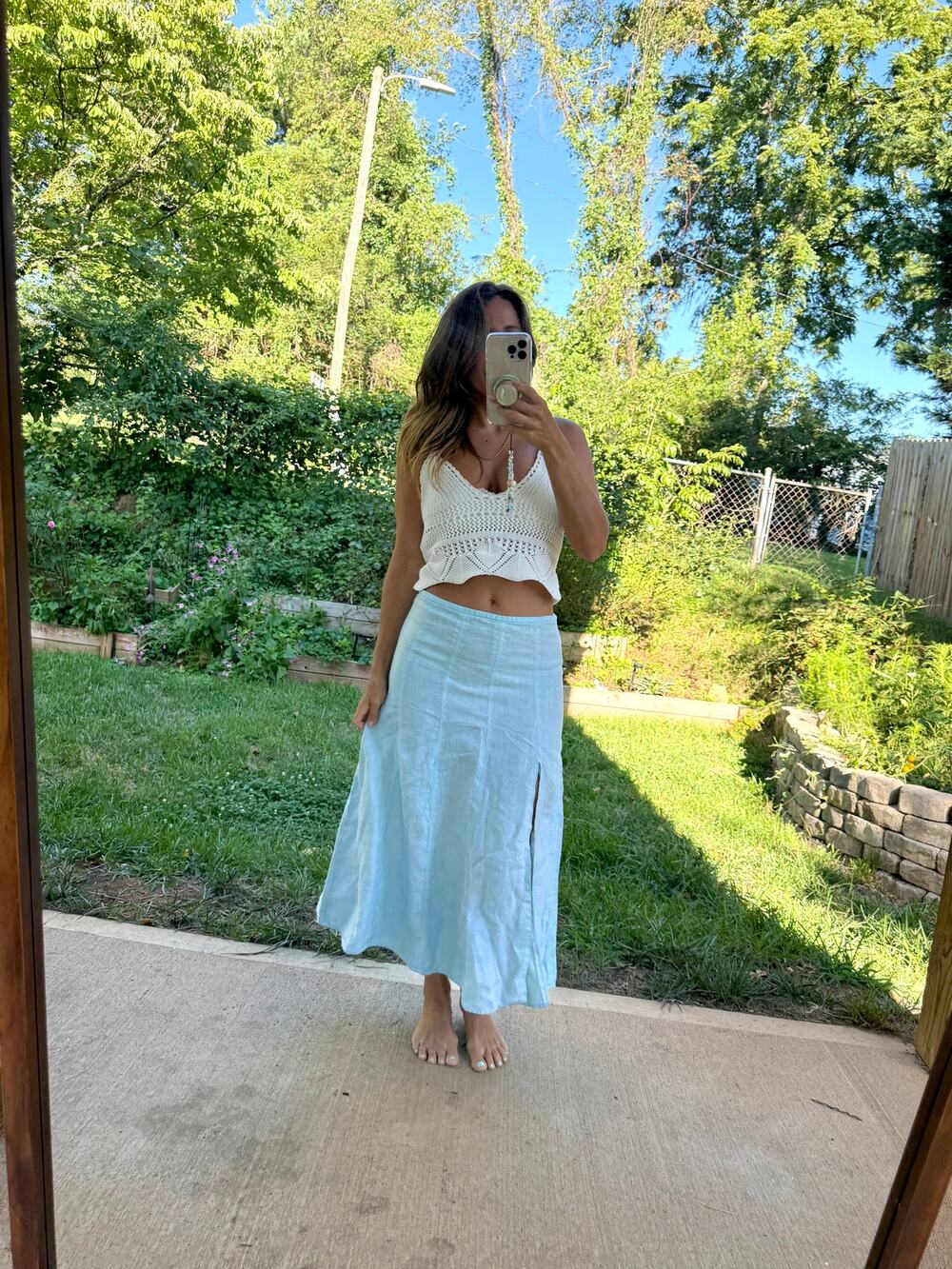 Reworked & Hand Dyed Sea Glass Linen Midi Skirt | Coastal Mermaidcore